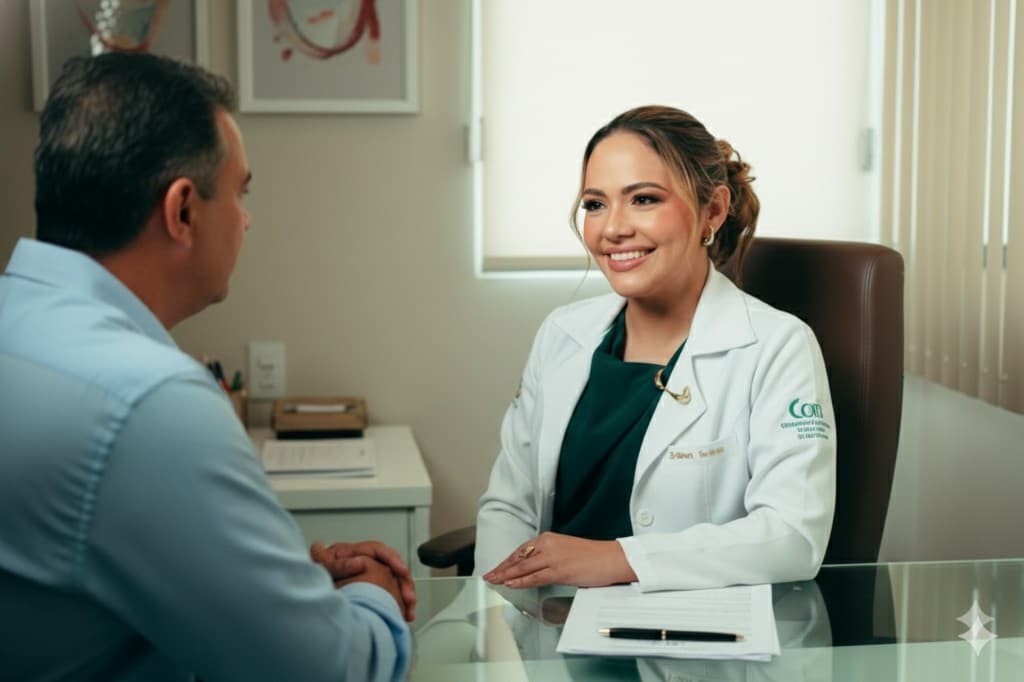 Dra. Rafaela Amador em consulta médica com paciente